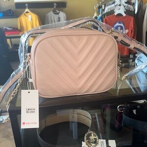 Blush Pink Quilted Crossbody Bag with Modern Design